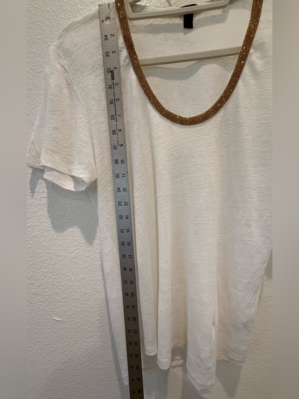 J. Crew 100% linen tee size L Large white with gold trim at neckline - Picture 6 of 7